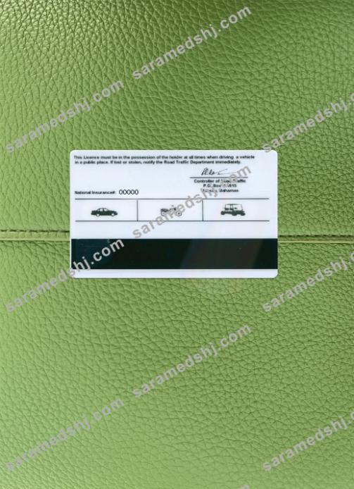 Bahamas driving license photolook back